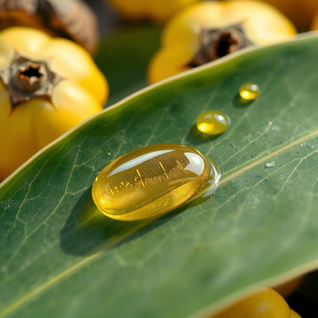 Gocce di olio di Argan su foglia