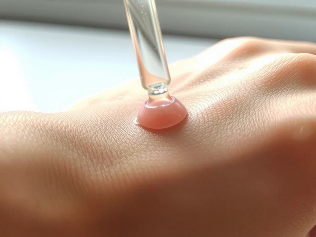 Dettaglio ravvicinato della texture ricca e setosa del siero VitaleBellezza sulla pelle.