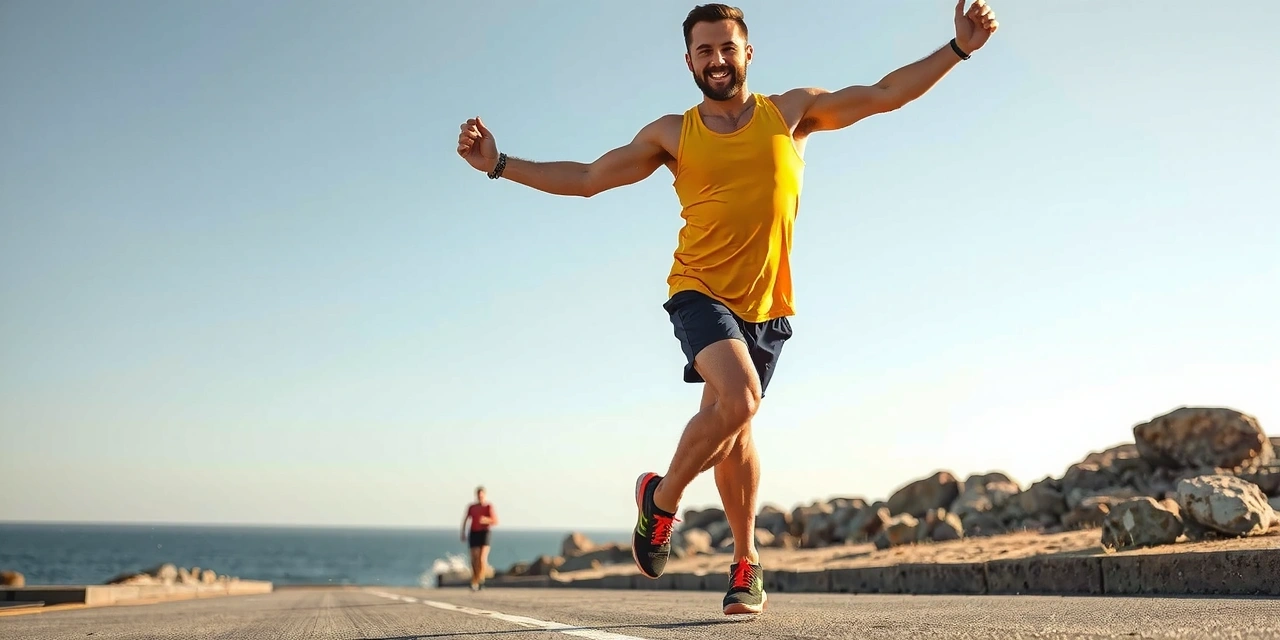 Uomo energico che fa sport all'aperto, simbolo di vitalità e salute